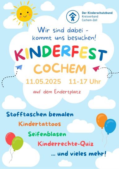 Ankündigung Kinderschutzbund Kreisverband Cochem-Zell e. V. auf dem Kinderfest Cochem