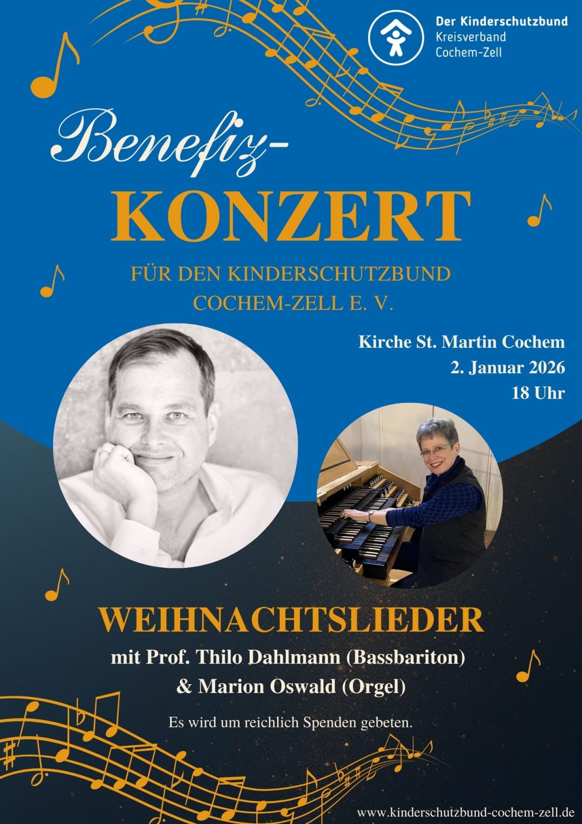 Plakat zum Benefizkonzert zugunsten des Kinderschutzbundes Cochem-Zell e. V. am 02.01.2026
